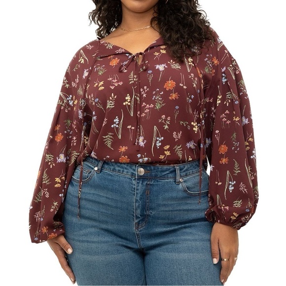 Eloquii Elements Balloon Sleeve Blouse With Ties (Z17.9) - Picture 1 of 4